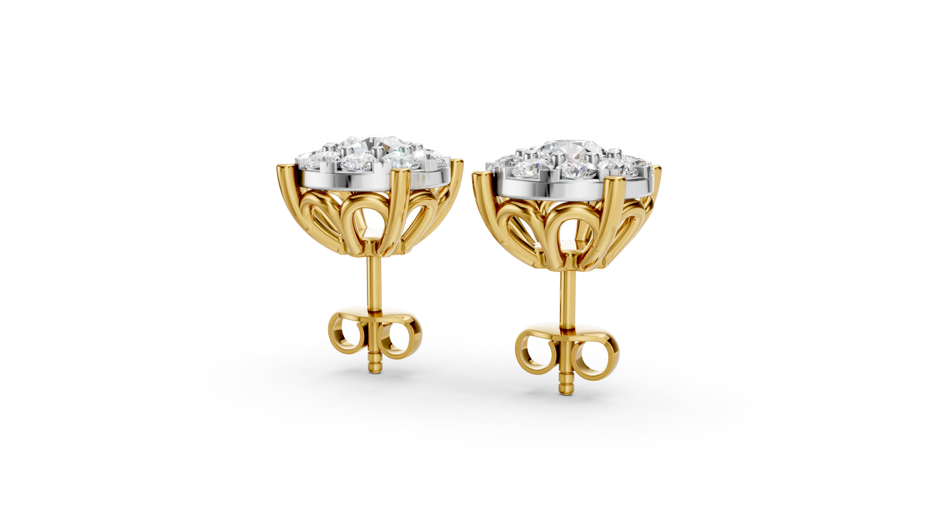 Two-Tone Geometric Diamond Stud Earrings